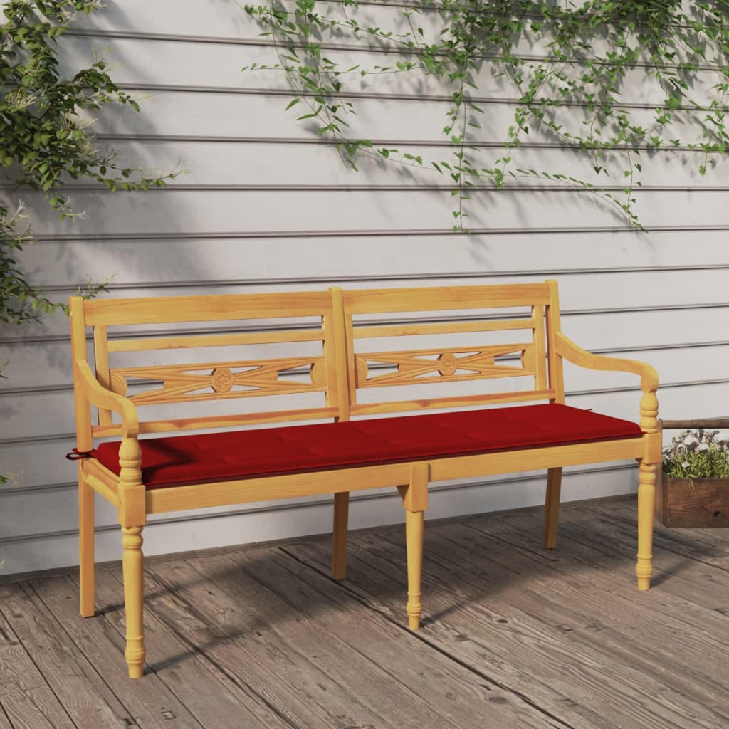 Panchina Batavia Con Cuscino Rosso 150 Cm Legno Massello Teak
