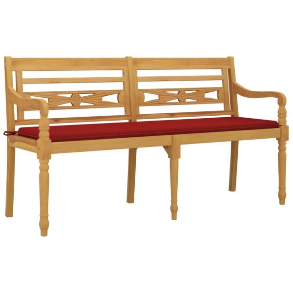 Panchina Batavia Con Cuscino Rosso 150 Cm Legno Massello Teak - Image 3