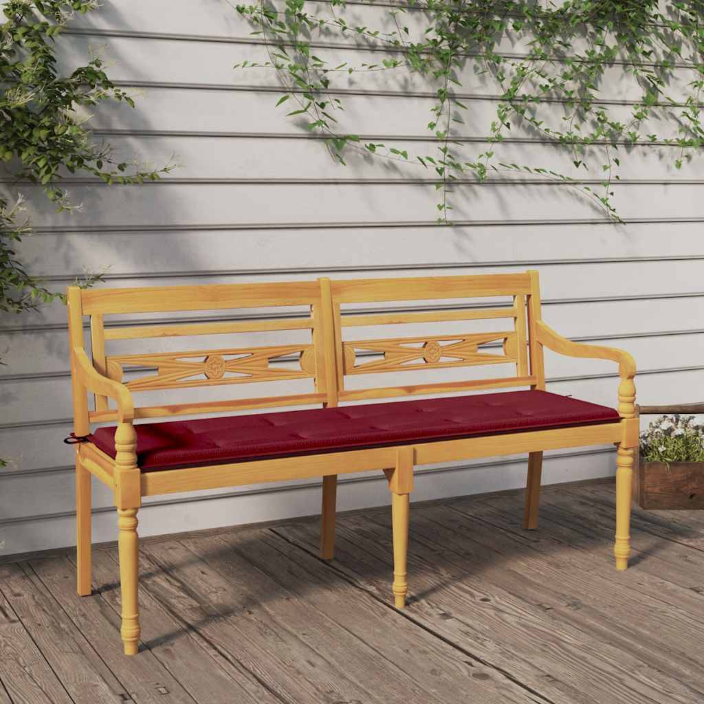 Panchina Batavia Con Cuscino Rosso Vino 150 Cm Massello Di Teak