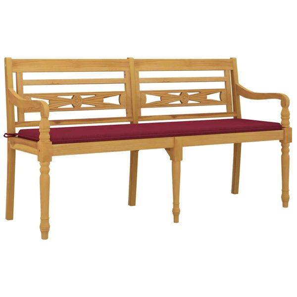 Panchina Batavia Con Cuscino Rosso Vino 150 Cm Massello Di Teak - Image 3