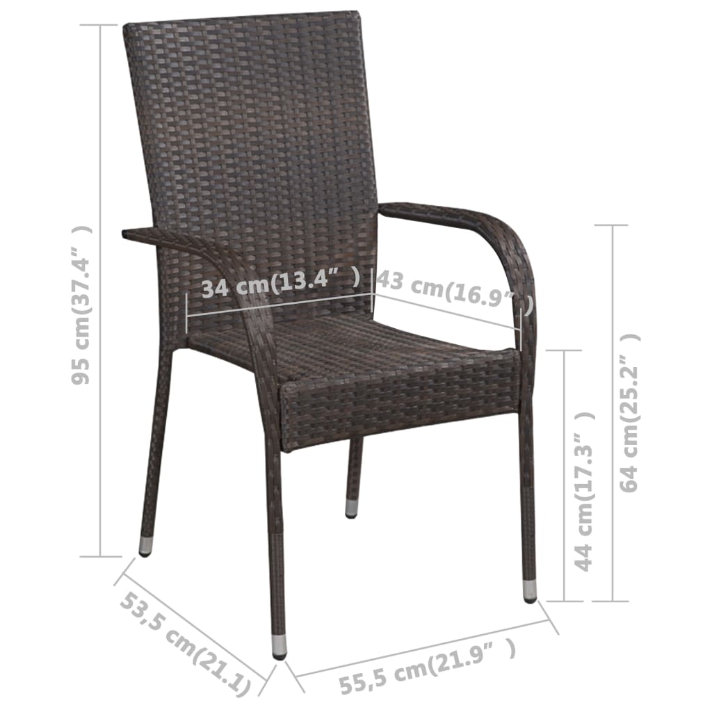 Sedie Da Esterno Impilabili 4 Pz In Polyrattan Marrone - Image 5