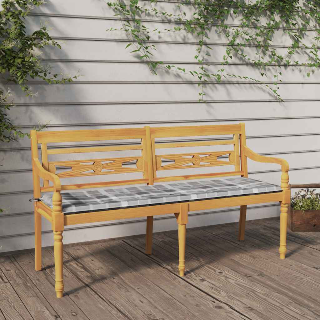 Panchina Batavia Con Cuscino Motivo Grigio 150 Cm Massello Teak