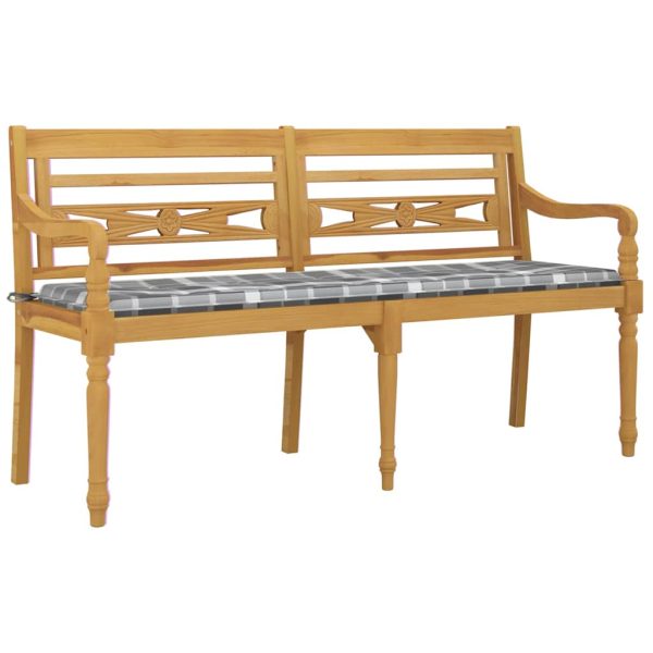 Panchina Batavia Con Cuscino Motivo Grigio 150 Cm Massello Teak - Image 3