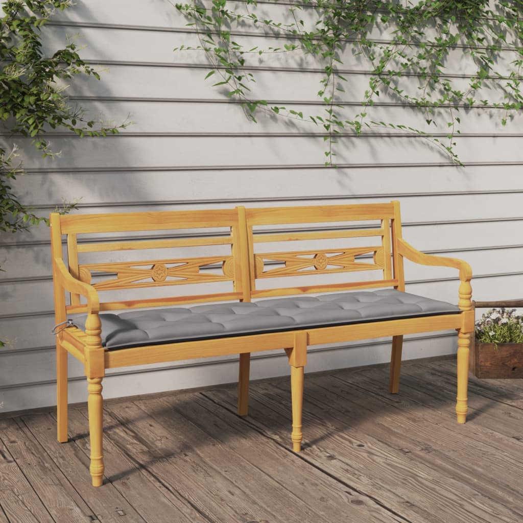 Panchina Batavia Con Cuscino Grigio 150 Cm Legno Massello Teak