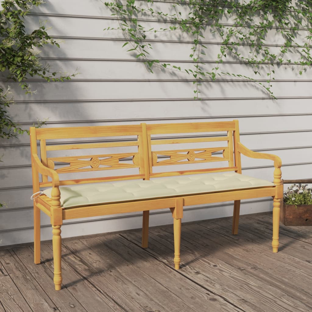 Panchina Batavia Con Cuscino Crema 150 Cm Legno Massello Teak