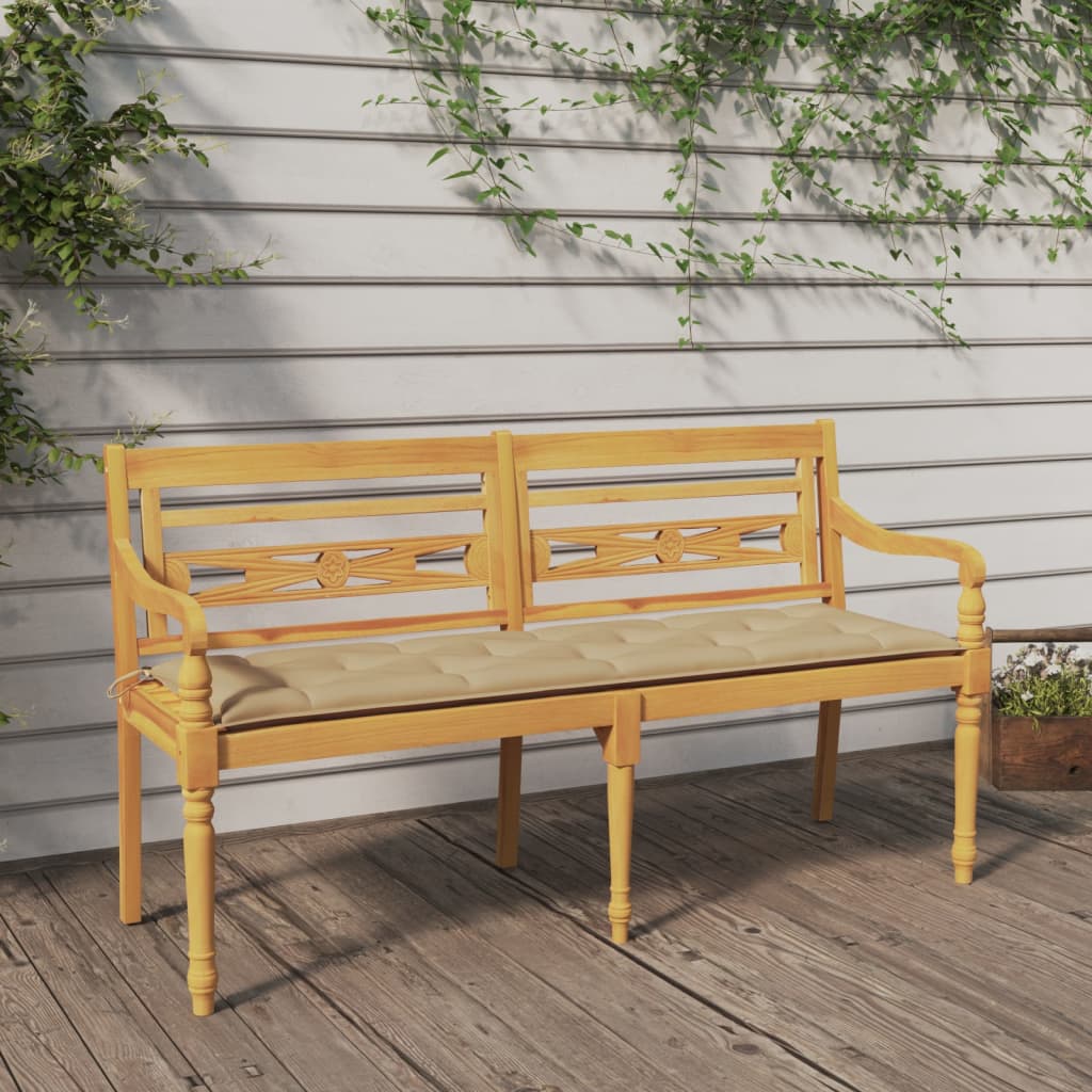 Panchina Batavia Con Cuscino Beige 150 Cm Legno Massello Teak