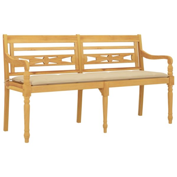 Panchina Batavia Con Cuscino Beige 150 Cm Legno Massello Teak - Image 3