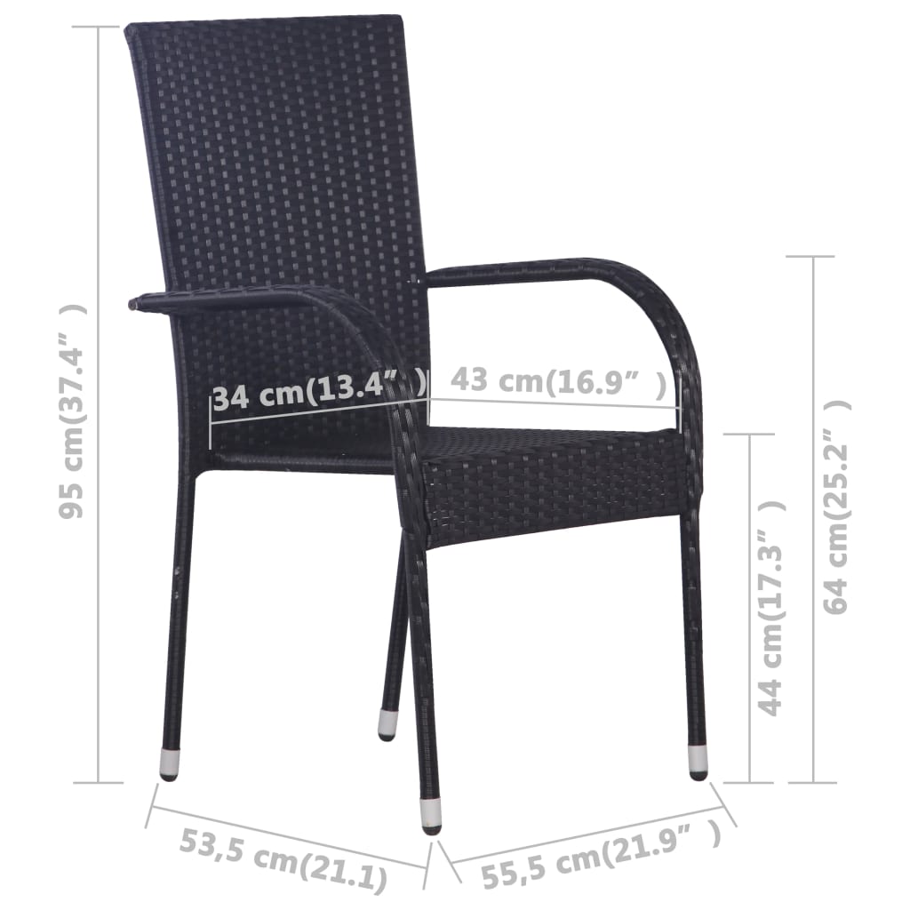 Sedie Da Esterno Impilabili 4 Pz In Polyrattan Nere - Image 5