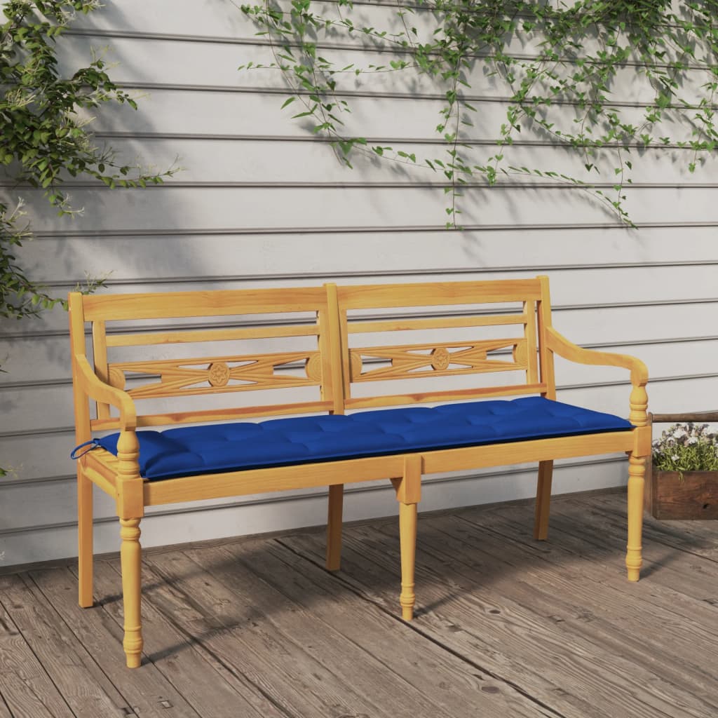 Panchina Batavia Con Cuscino Blu 150 Cm Legno Massello Teak