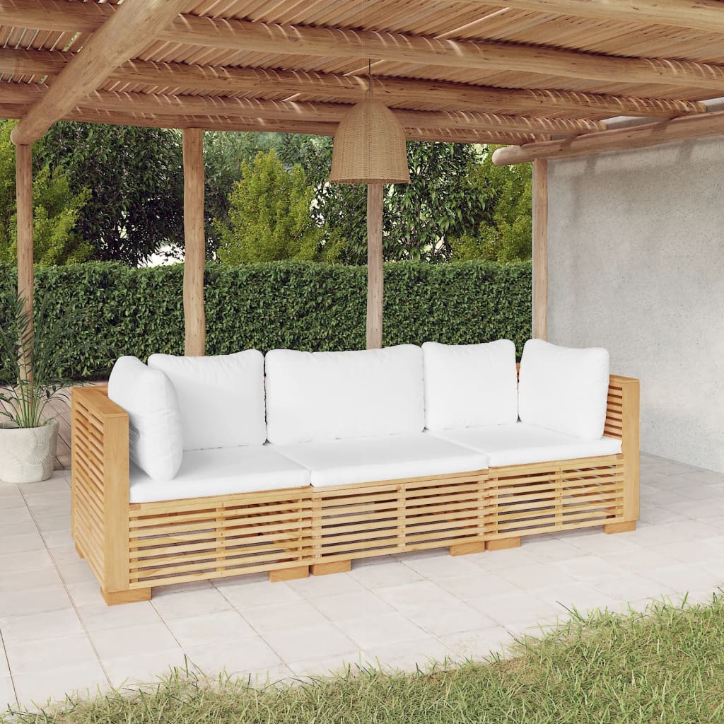 Set Divani Da Giardino 3 Pz Con Cuscini Legno Massello Di Teak