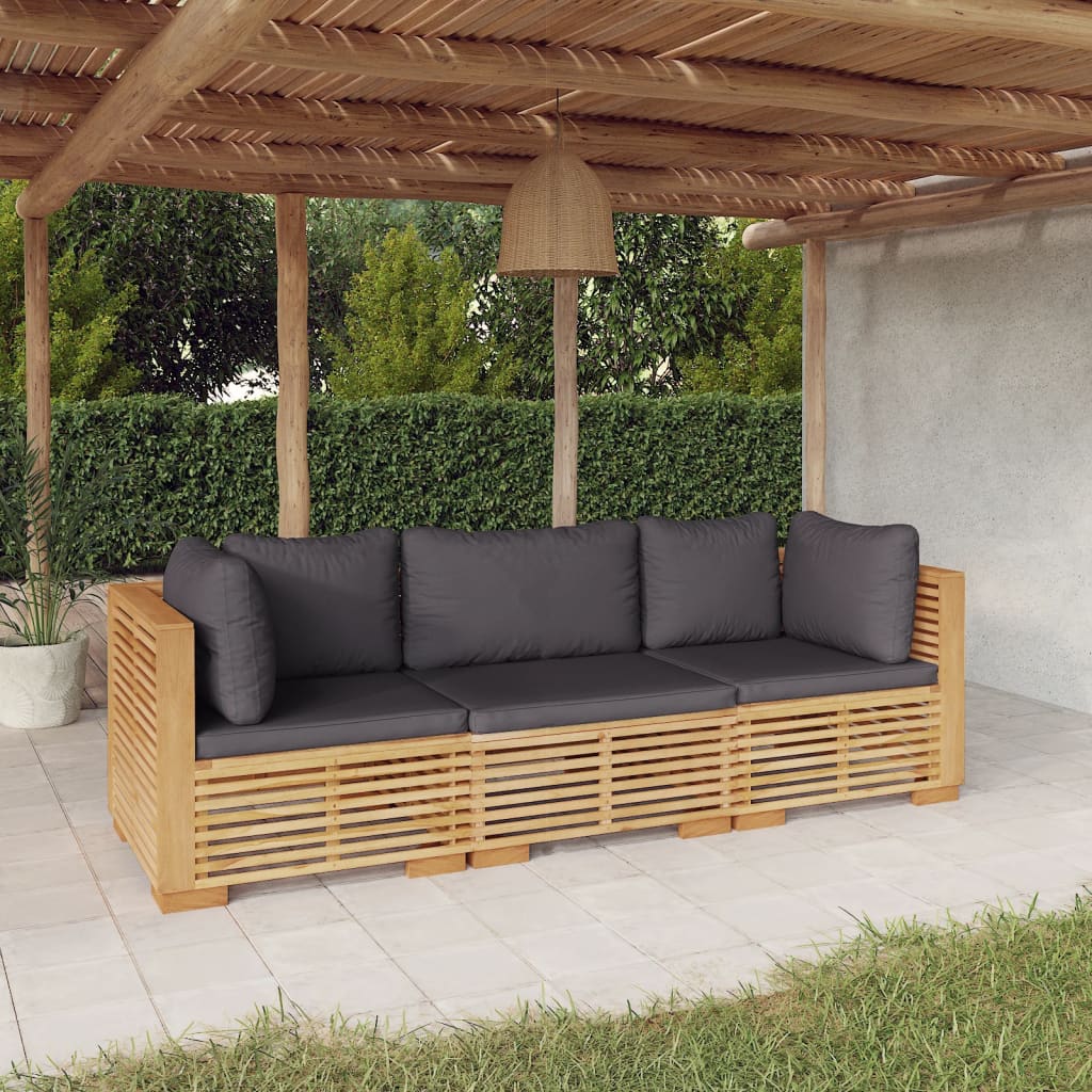 Set Divani Da Giardino 3 Pz Con Cuscini Legno Massello Di Teak