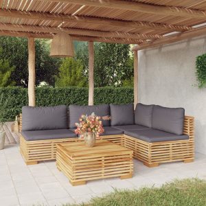 Set Divani Da Giardino 5 Pz Con Cuscini Legno Massello Di Teak
