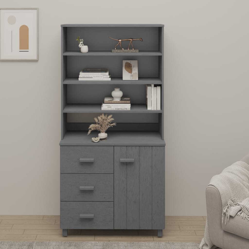 Credenza Hamar In Legno Massello Di Pino Grigio Scuro