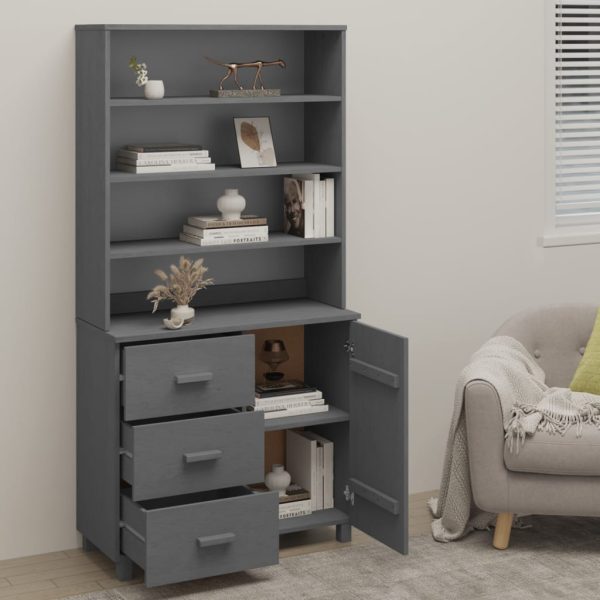 Credenza Hamar In Legno Massello Di Pino Grigio Scuro - Image 3