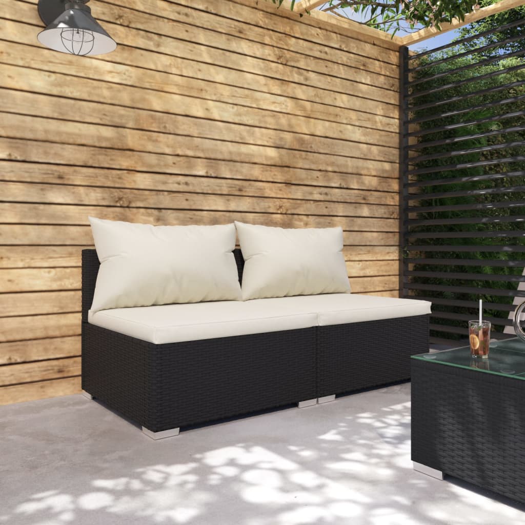 Set Divani Da Giardino 2 Pz Con Cuscini In Polyrattan Nero