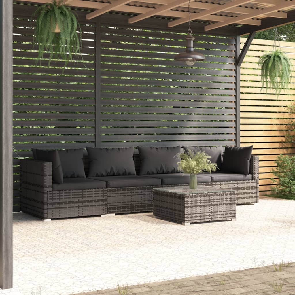 Set Divani Da Giardino 5 Pz Con Cuscini In Polyrattan Grigio
