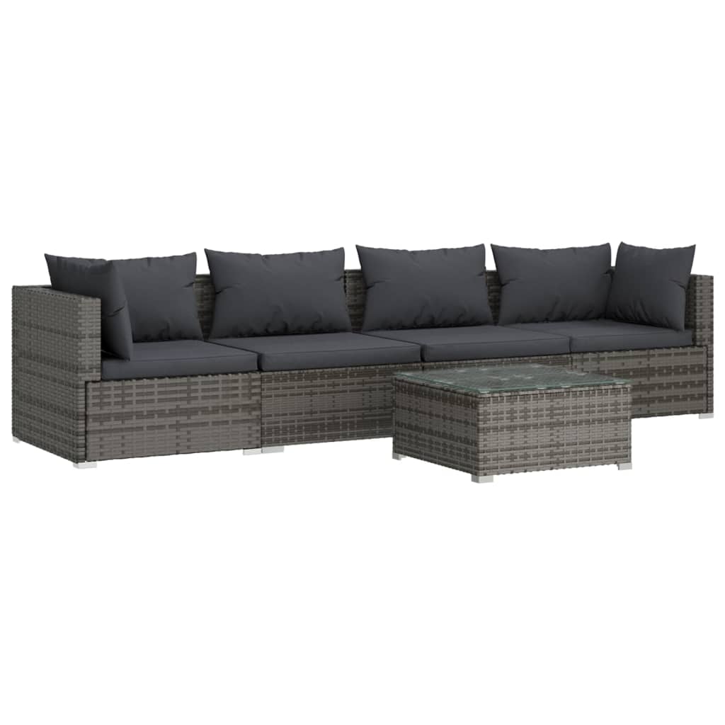 Set Divani Da Giardino 5 Pz Con Cuscini In Polyrattan Grigio - Image 2