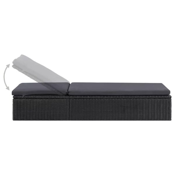 Lettino Prendisole In Polyrattan Nero E Grigio Scuro - Image 3