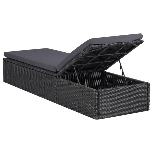 Lettino Prendisole In Polyrattan Nero E Grigio Scuro - Image 4