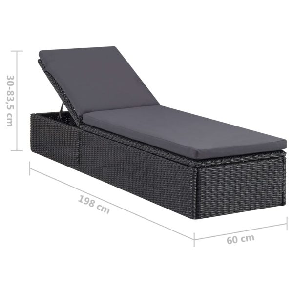 Lettino Prendisole In Polyrattan Nero E Grigio Scuro - Image 6