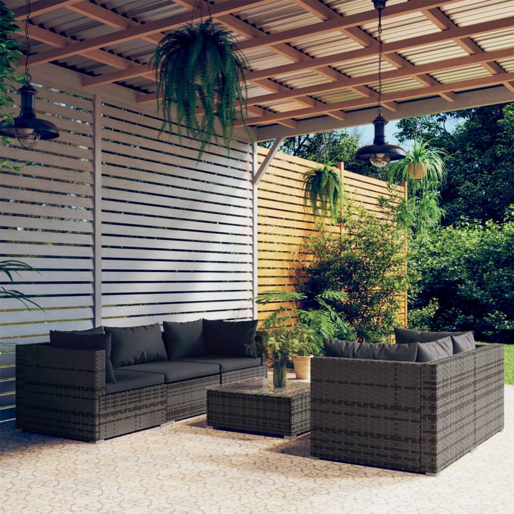 Set Divani Da Giardino 6 Pz Con Cuscini In Polyrattan Grigio