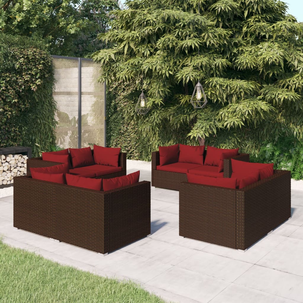 Set Divani Da Giardino 8 Pz Con Cuscini In Polyrattan Marrone