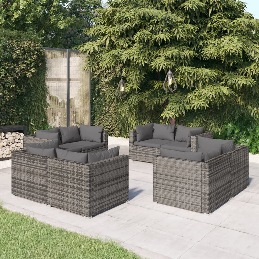 Set Divani Da Giardino 8 Pz Con Cuscini In Polyrattan Grigio