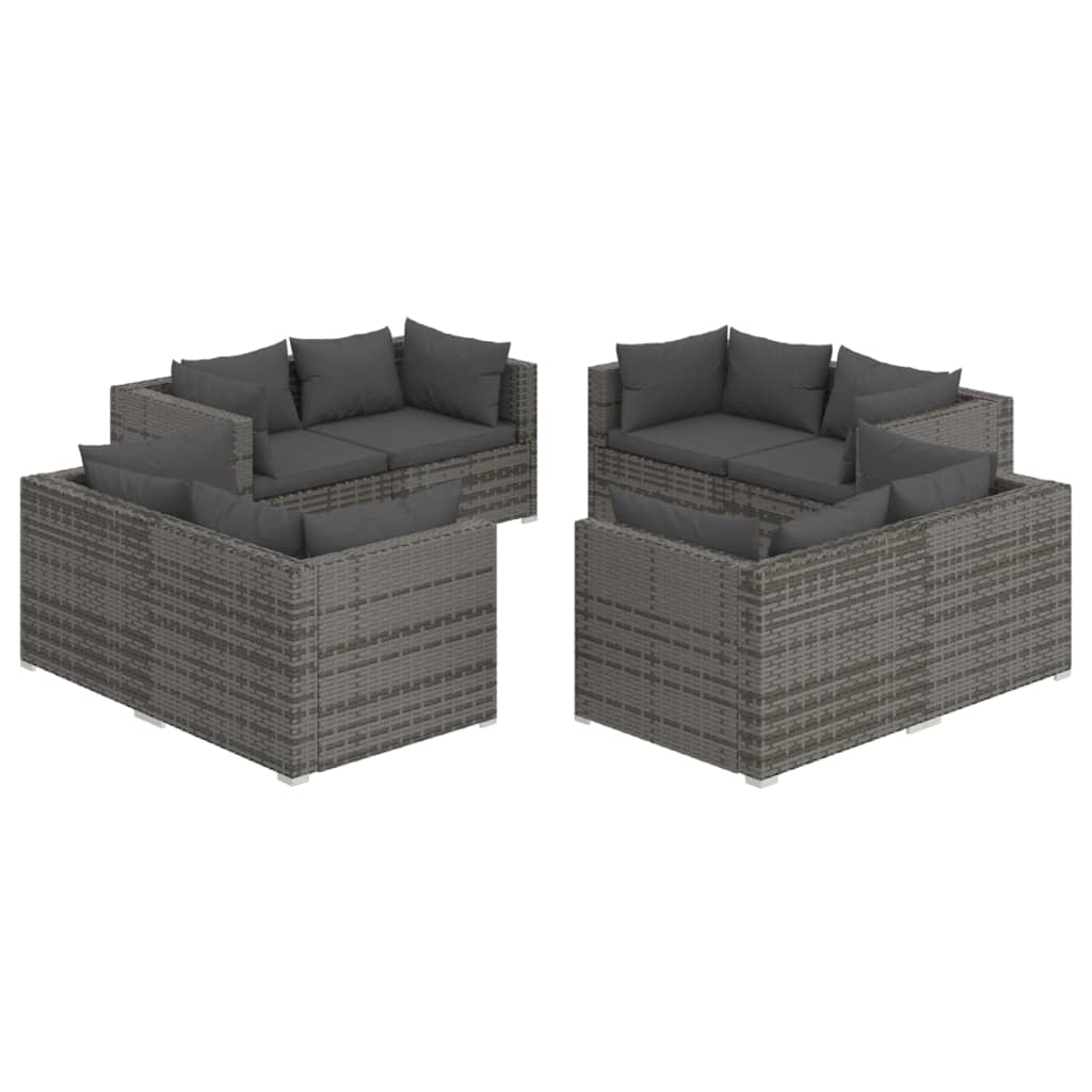 Set Divani Da Giardino 8 Pz Con Cuscini In Polyrattan Grigio - Image 2