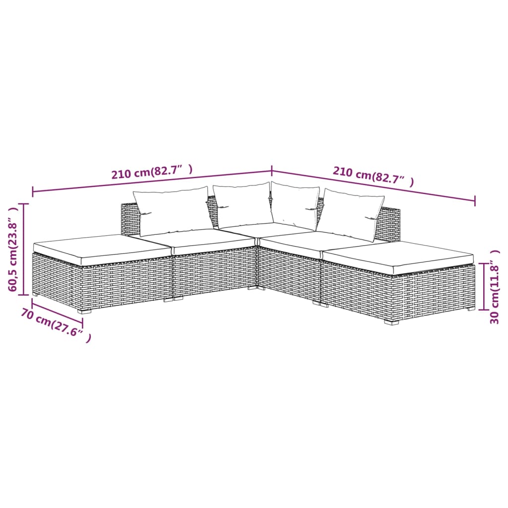 Set Divani Da Giardino 5 Pz Con Cuscini In Polyrattan Marrone - Image 6