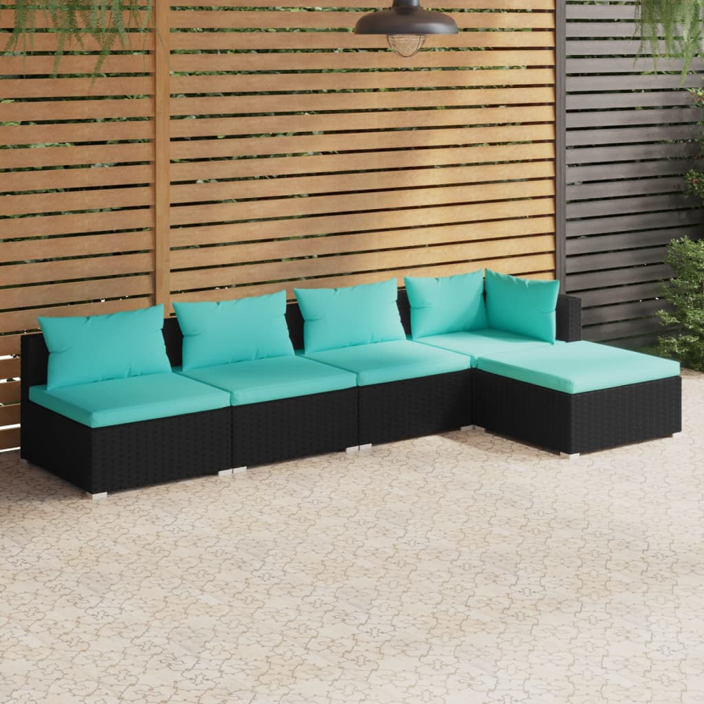 Set Divani Da Giardino 5 Pz Con Cuscini In Polyrattan Nero