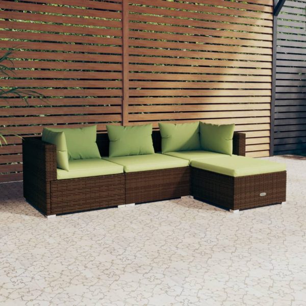 Set Divani Da Giardino 4 Pz Con Cuscini In Polyrattan Marrone