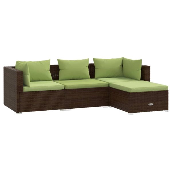 Set Divani Da Giardino 4 Pz Con Cuscini In Polyrattan Marrone - Image 2