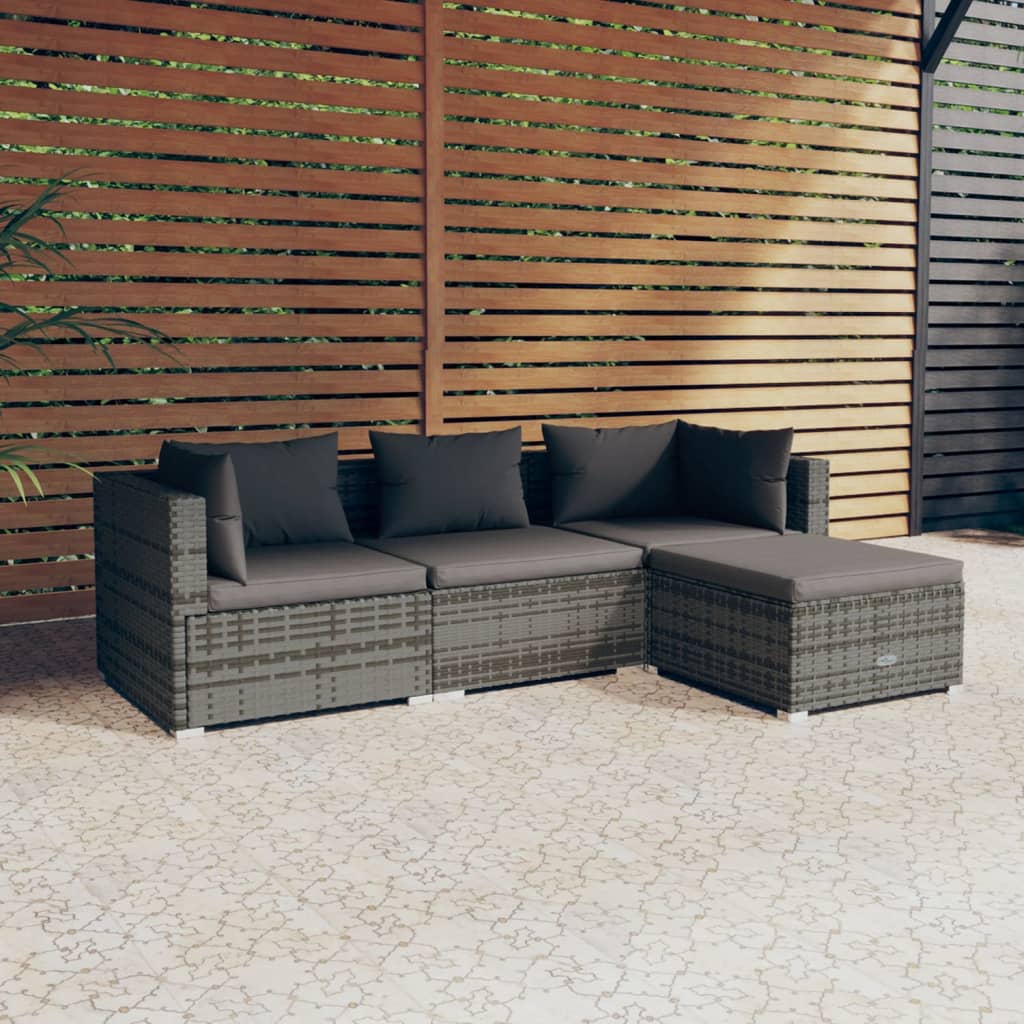 Set Divani Da Giardino 4 Pz Con Cuscini In Polyrattan Grigio