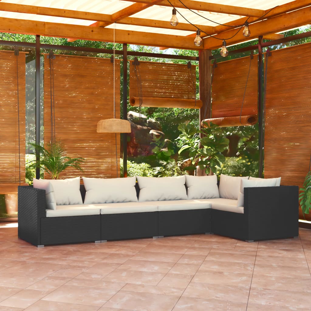 Set Divani Da Giardino 5 Pz Con Cuscini In Polyrattan Nero