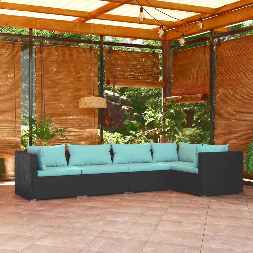 Set Divani Da Giardino 5 Pz Con Cuscini In Polyrattan Nero