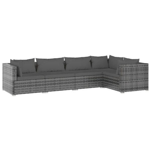 Set Divani Da Giardino 5 Pz Con Cuscini In Polyrattan Grigio - Image 2