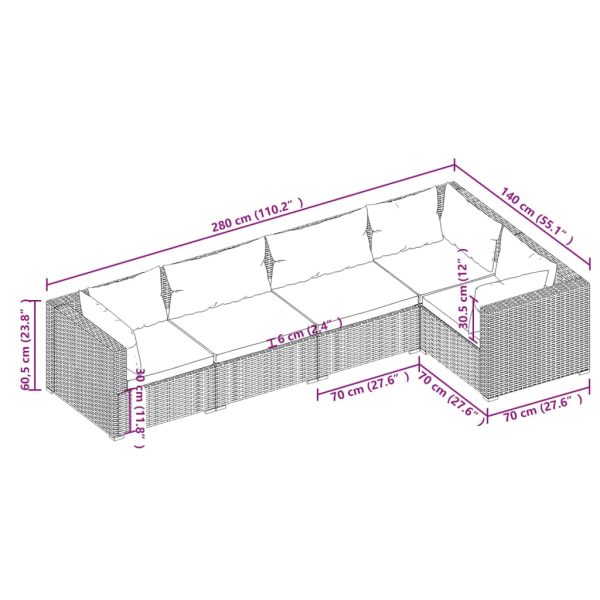 Set Divani Da Giardino 5 Pz Con Cuscini In Polyrattan Grigio - Image 5