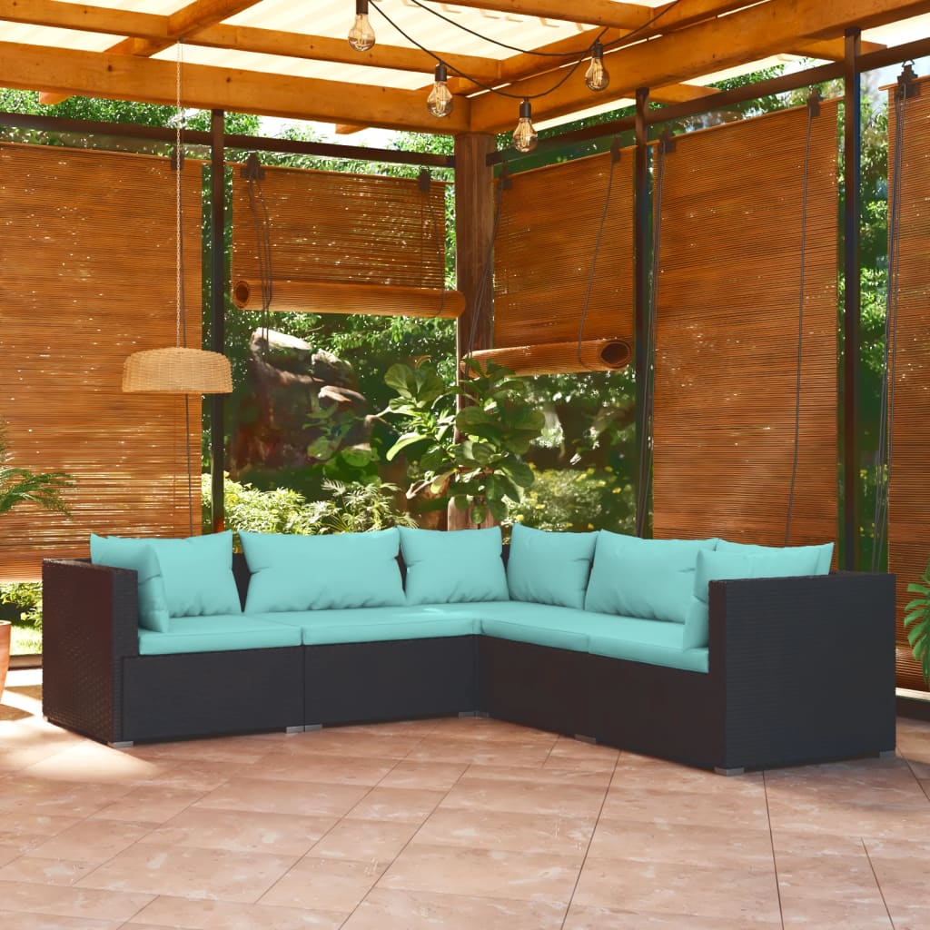 Set Divani Da Giardino 5 Pz Con Cuscini In Polyrattan Nero