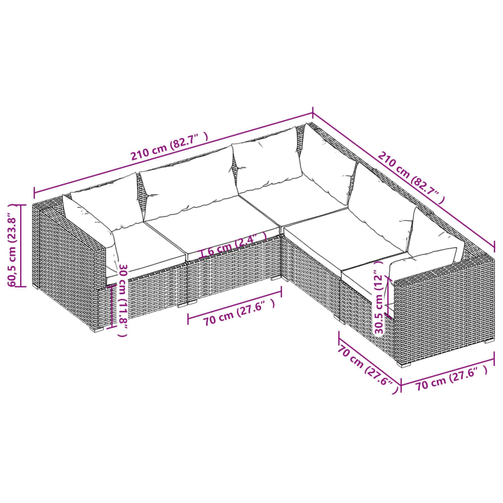 Set Divani Da Giardino 5 Pz Con Cuscini In Polyrattan Nero - Image 5