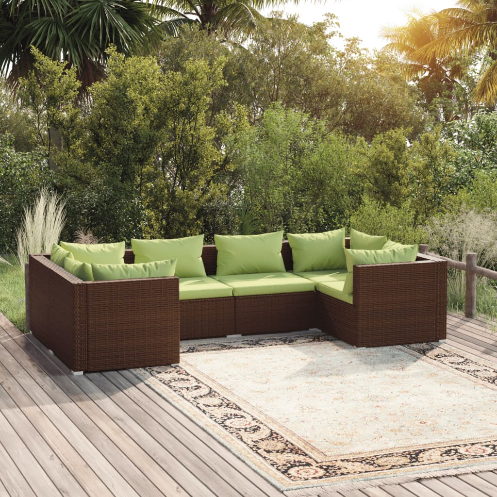 Set Divani Da Giardino 6 Pz Con Cuscini In Polyrattan Marrone