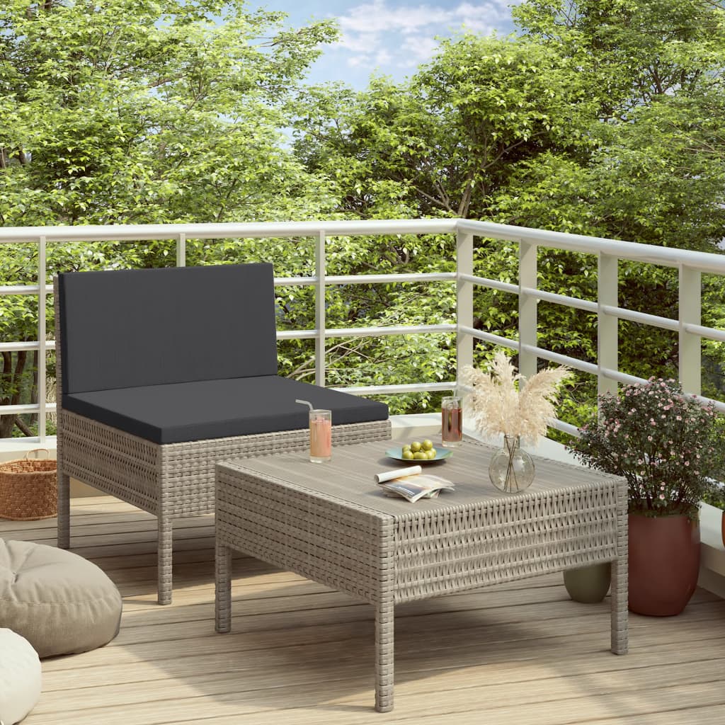 Set Divani Da Giardino 2 Pz Con Cuscini In Polyrattan Grigio