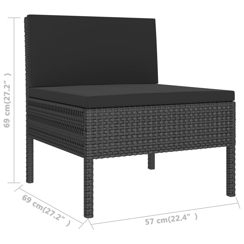 Set Divani Da Giardino 3 Pz Con Cuscini In Polyrattan Nero - Image 6