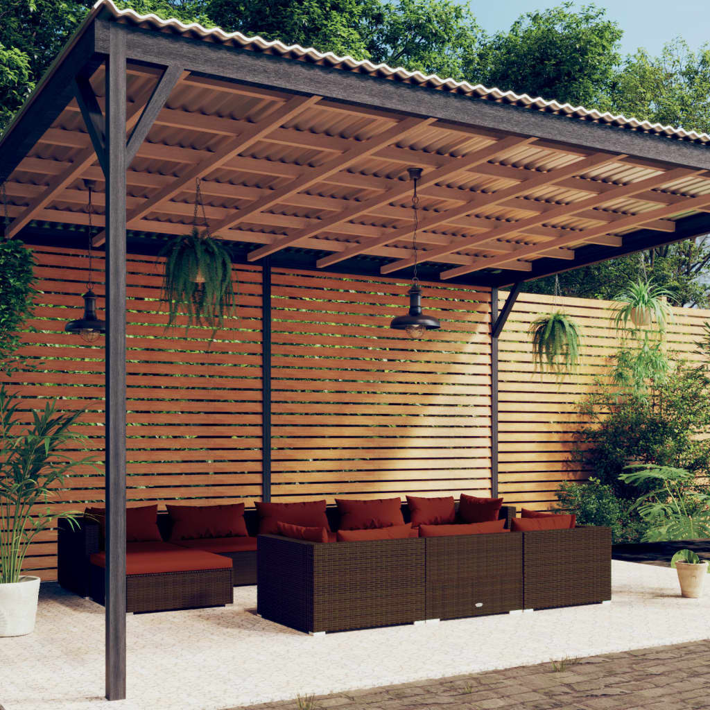 Set Divani Da Giardino 10 Pz Con Cuscini In Polyrattan Marrone