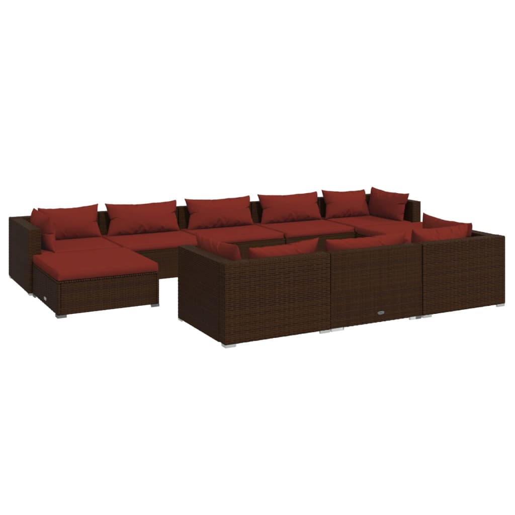Set Divani Da Giardino 10 Pz Con Cuscini In Polyrattan Marrone - Image 2