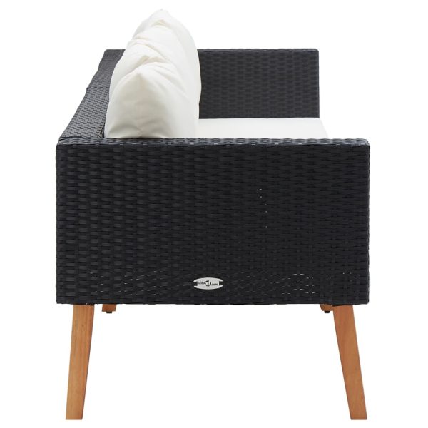 Divano Da Giardino A 3 Posti Con Cuscini In Polyrattan Nero - Image 3