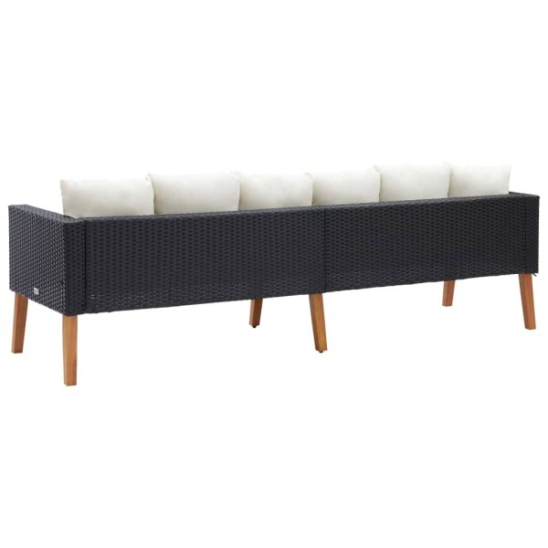 Divano Da Giardino A 3 Posti Con Cuscini In Polyrattan Nero - Image 4