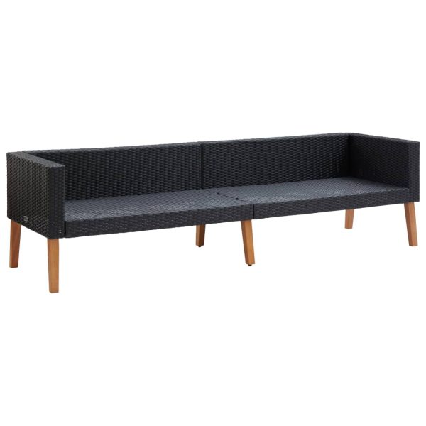 Divano Da Giardino A 3 Posti Con Cuscini In Polyrattan Nero - Image 5