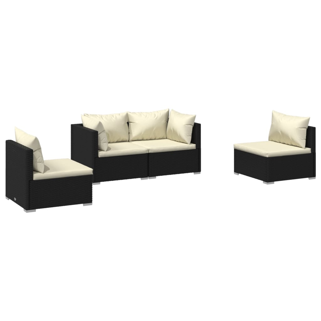 Set Divani Da Giardino 4 Pz Con Cuscini In Polyrattan Nero - Image 2