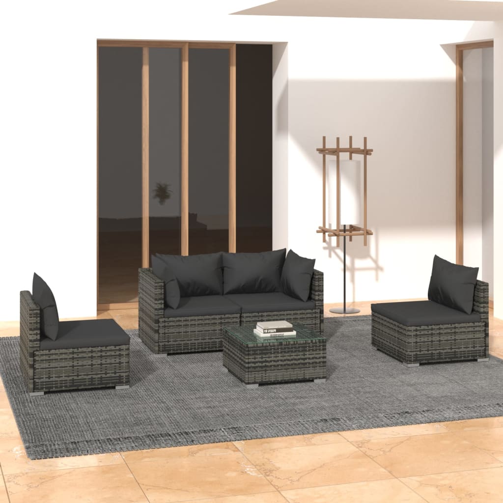 Set Divani Da Giardino 5 Pz Con Cuscini In Polyrattan Grigio