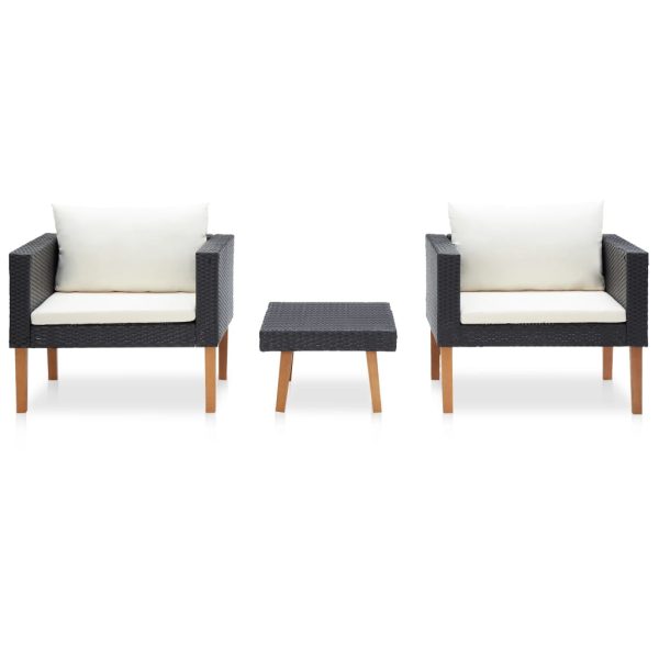 Set Divani Da Giardino 3 Pz Con Cuscini In Polyrattan Nero - Image 2
